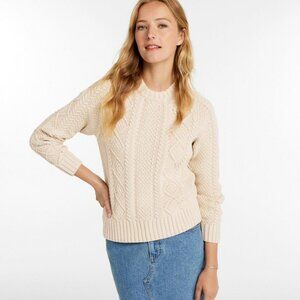 NWT L.L. Bean Women's Cable Knit Fisherman Sweater in Beige - M